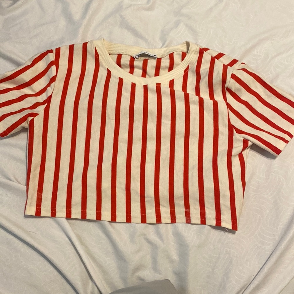 Zara red stripped crop top